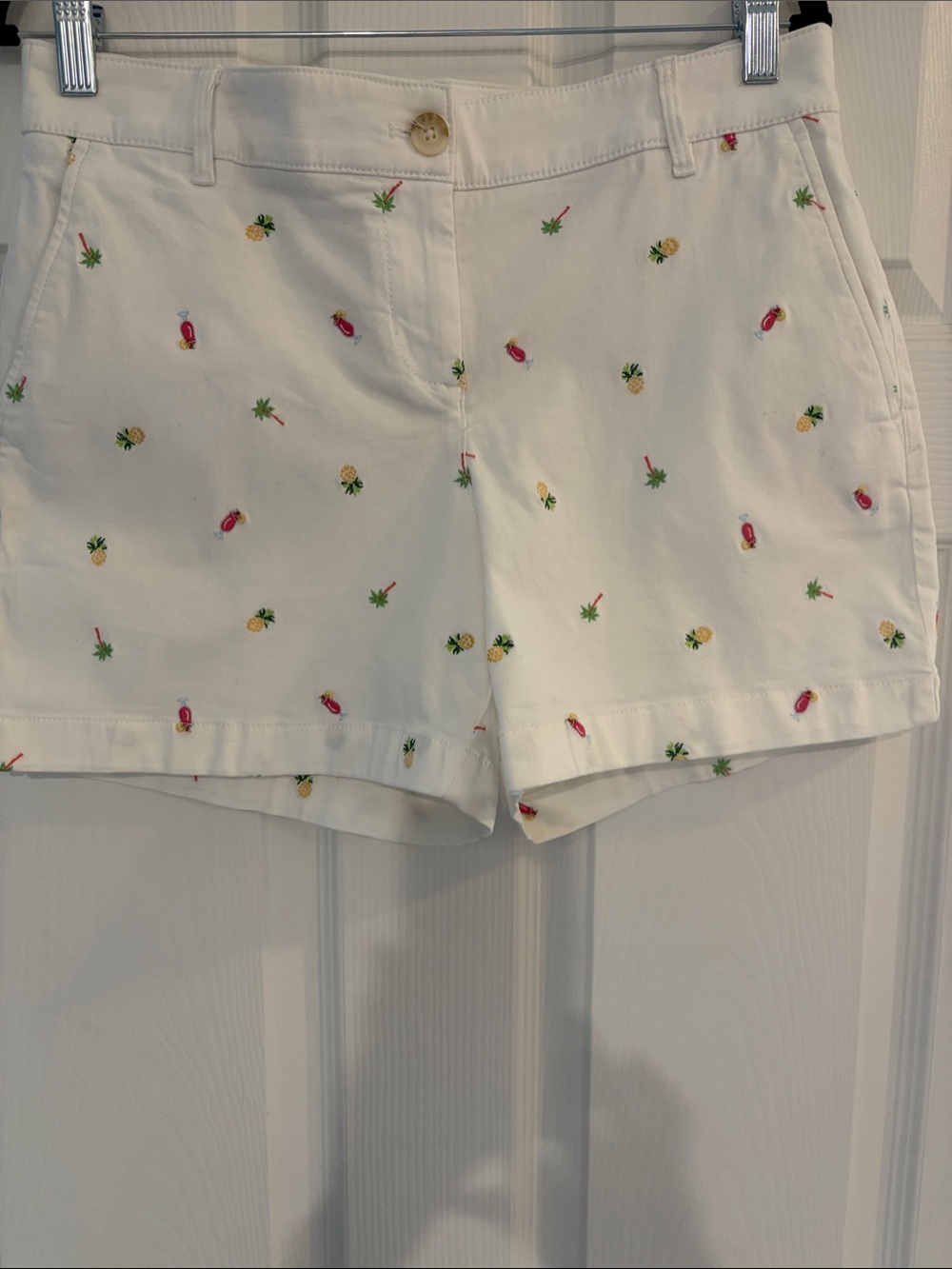 Tommy Bahama White Pineapple & Tropical Embroidered Jean Shorts